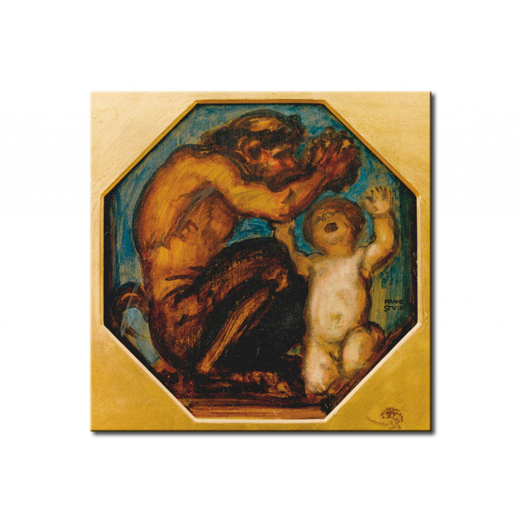 Schilderij  Franz Von Stuck: Faun And Boy Bacchus