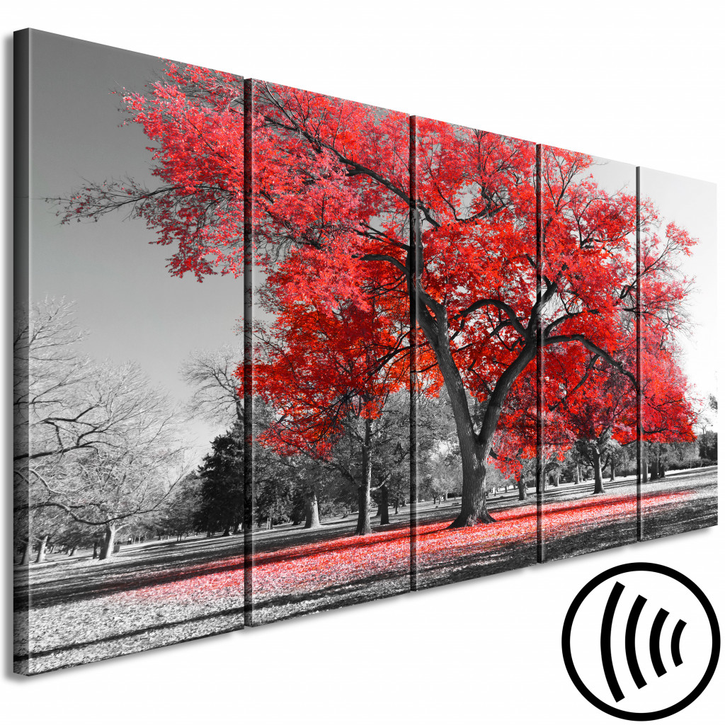 Obraz Jesień W Parku (5-częściowy) Wąski Czerwony