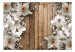 Mural de parede Lírios brancos na parede de madeira - motivo floral com fundo castanho 125170 additionalThumb 1