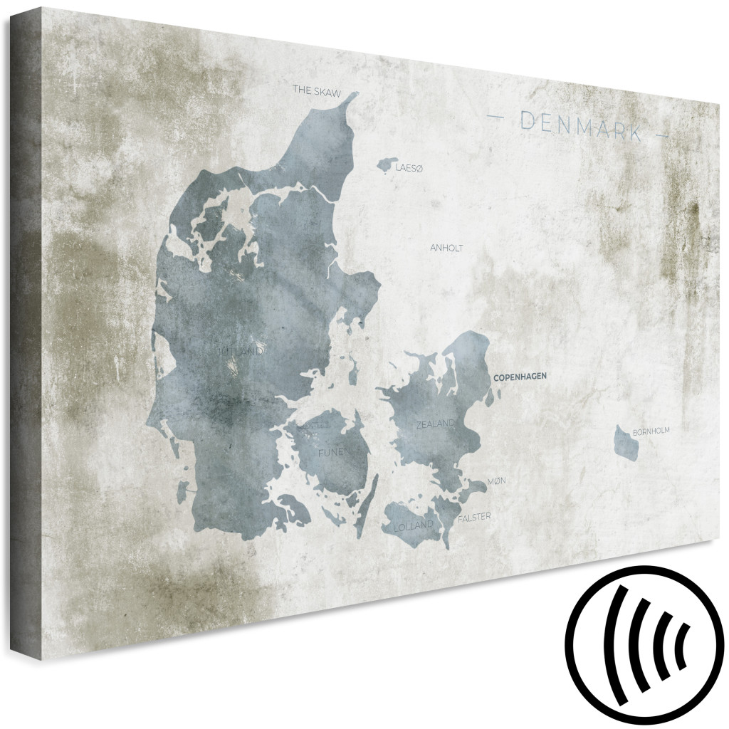 Pintura Em Tela Dinamarca Azul - Esboço Do Mapa Do País Nórdico Sobre Fundo Cinzento