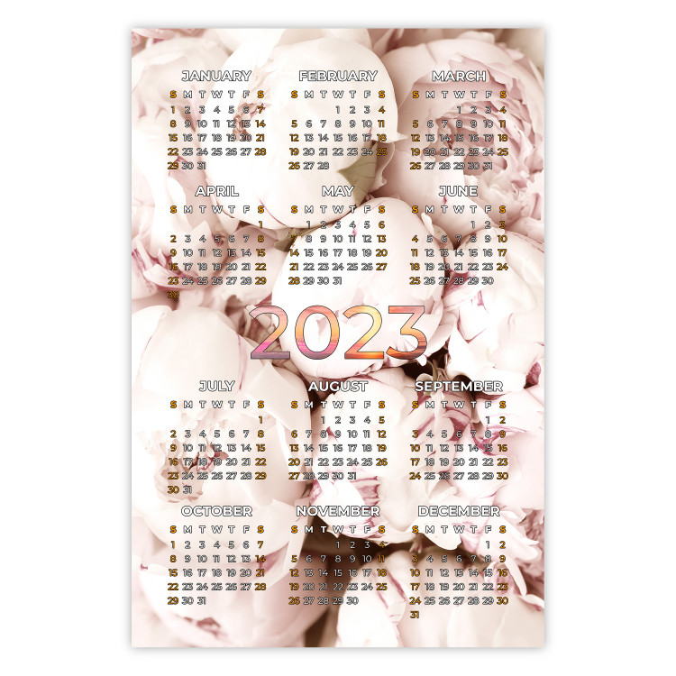 Wall Poster 2023 Calendar - Floral Planner With Bright Pastel Peonies 148470