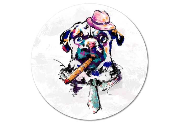 Round Canvas Happy Pug - Colorful, Expressive Round Dog Portrait 148770