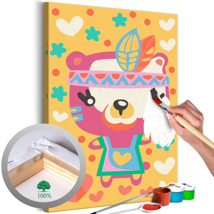 Kit de pintura para niños Indian Warrior - Teddy Bear With Feathers on the Background of Hearts and Stars 149770