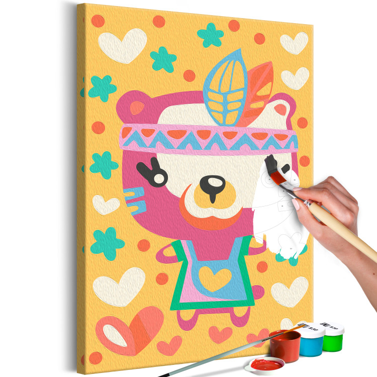 Kit de pintura para niños Indian Warrior - Teddy Bear With Feathers on the Background of Hearts and Stars 149770 additionalImage 4