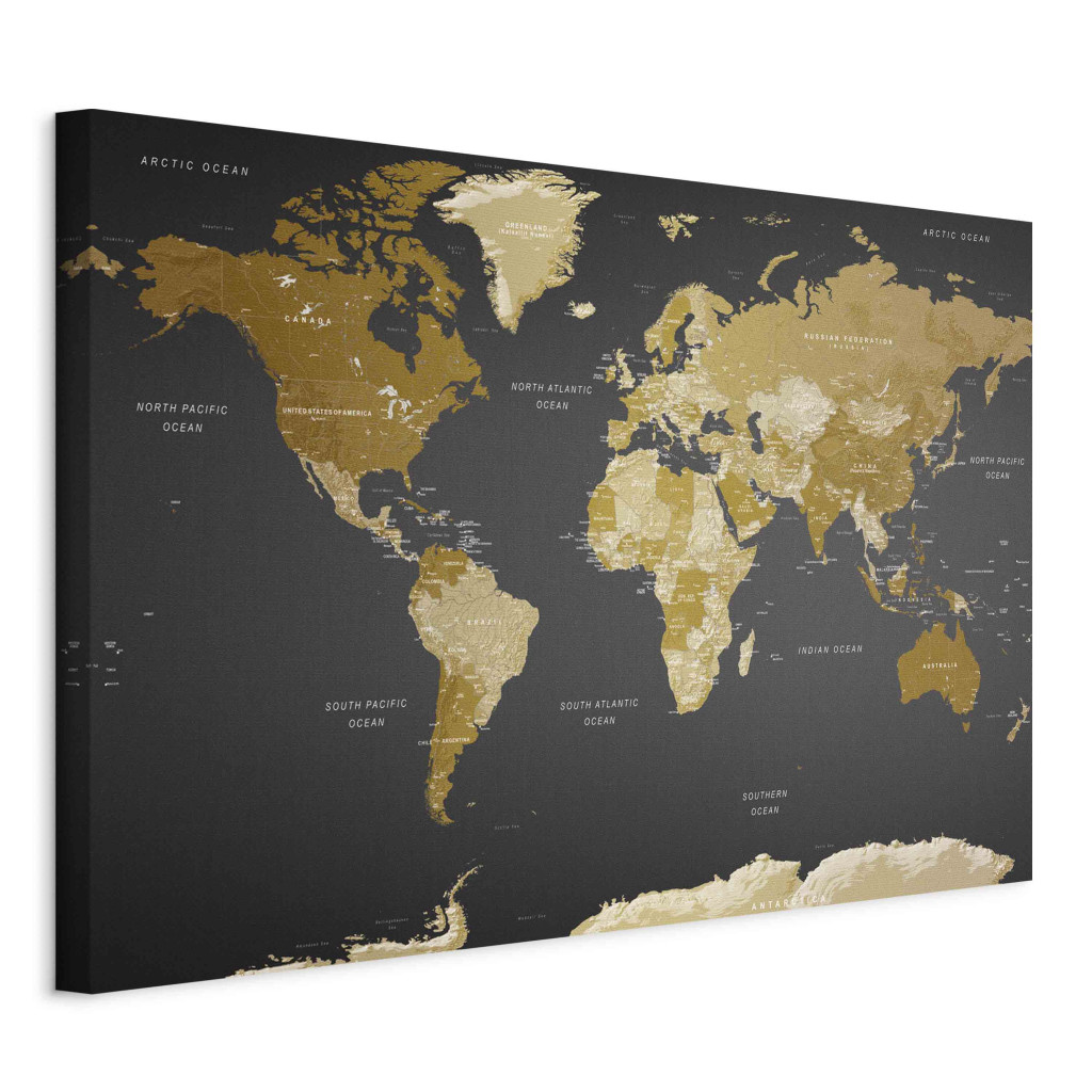 Duży Obraz XXL Brązowa Mapa - Polityczny Podział świata Na Tle Czarnego Oceanu [Large Format]
