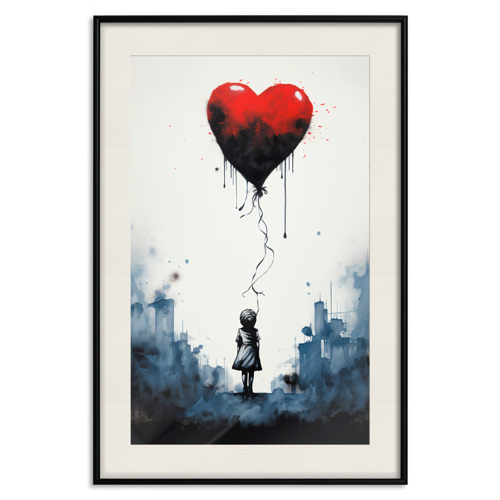 Muur Posters Red Balloon - A Watercolor Composition Inspired By The Style Of Banksy