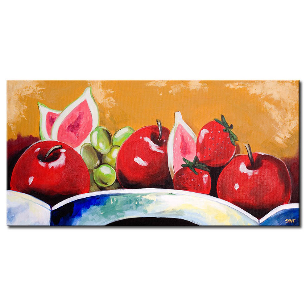Pintura Em Tela Natureza Com Morangos (1 Peça) - Composição Com Frutas De Verão