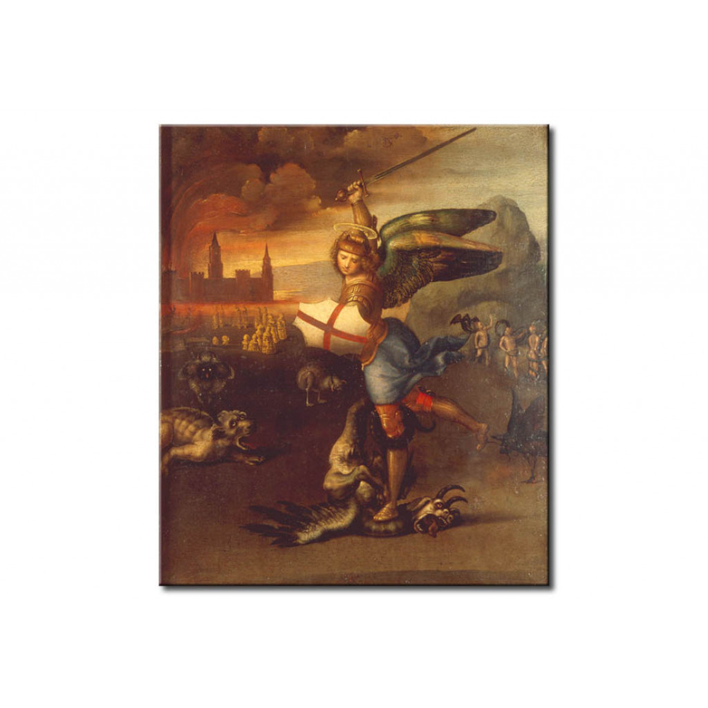 Schilderij  Rafael Santi: The Archangel Michael Fighting With The Dragon