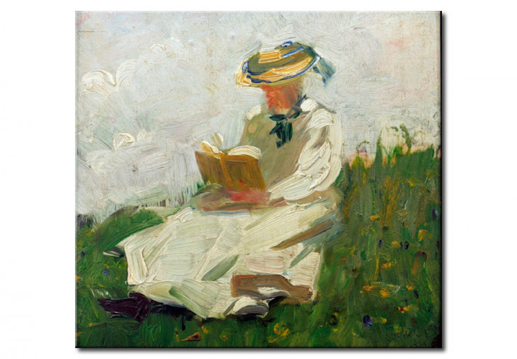 Reproducción Mujer leyendo al aire libre 54270