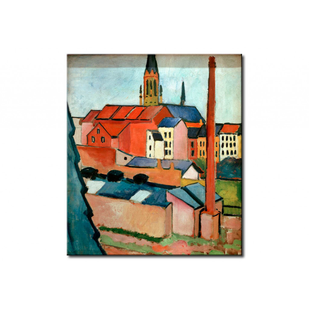 Schilderij  August Macke: Marienkirche Mit Häusern Und Schornstein