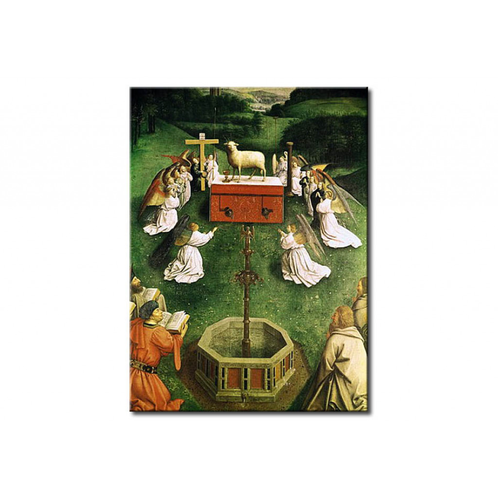 Målning Copy Of The Adoration Of The Mystic Lamb, From The Ghent Altarpiece, Lower Half Of Central Panel (oil On Panel)
