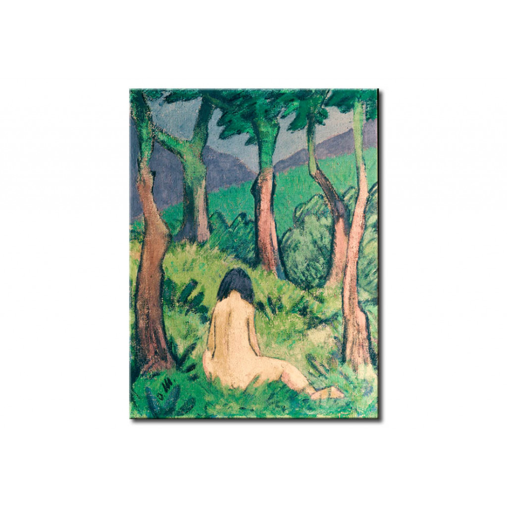Schilderij  Otto Mueller: Sitzender Akt Unter Bäumen