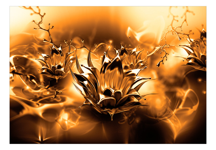 Papier peint Fleurs d'oranger - une composition abstraite sur une liquide dorée 125780 additionalImage 1