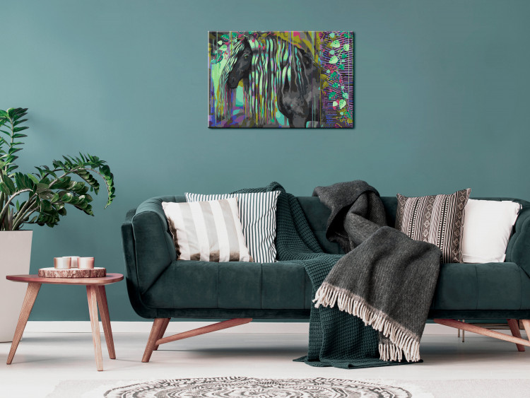 Obraz do malowania po numerach Ciemne piękno - długowłosy koń na abstrakcyjnym kolorowym tle 144080 additionalImage 2