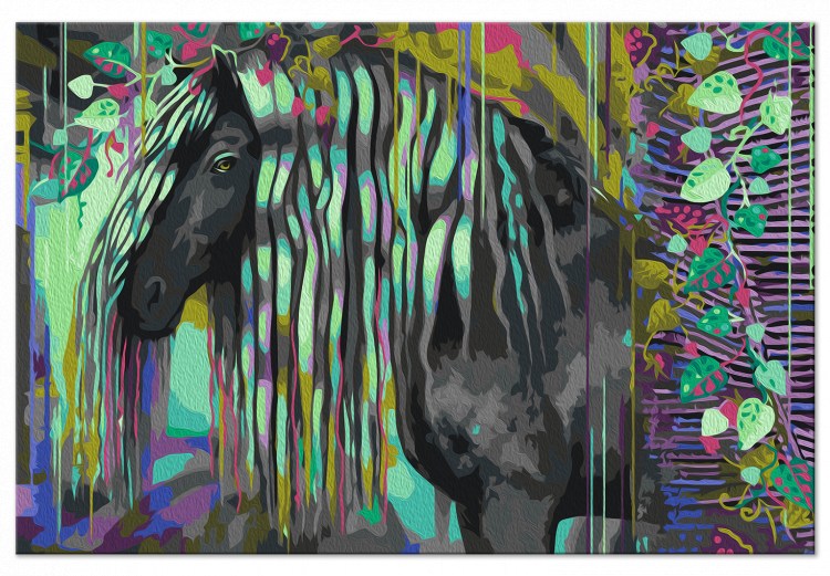 Obraz do malowania po numerach Ciemne piękno - długowłosy koń na abstrakcyjnym kolorowym tle 144080 additionalImage 6