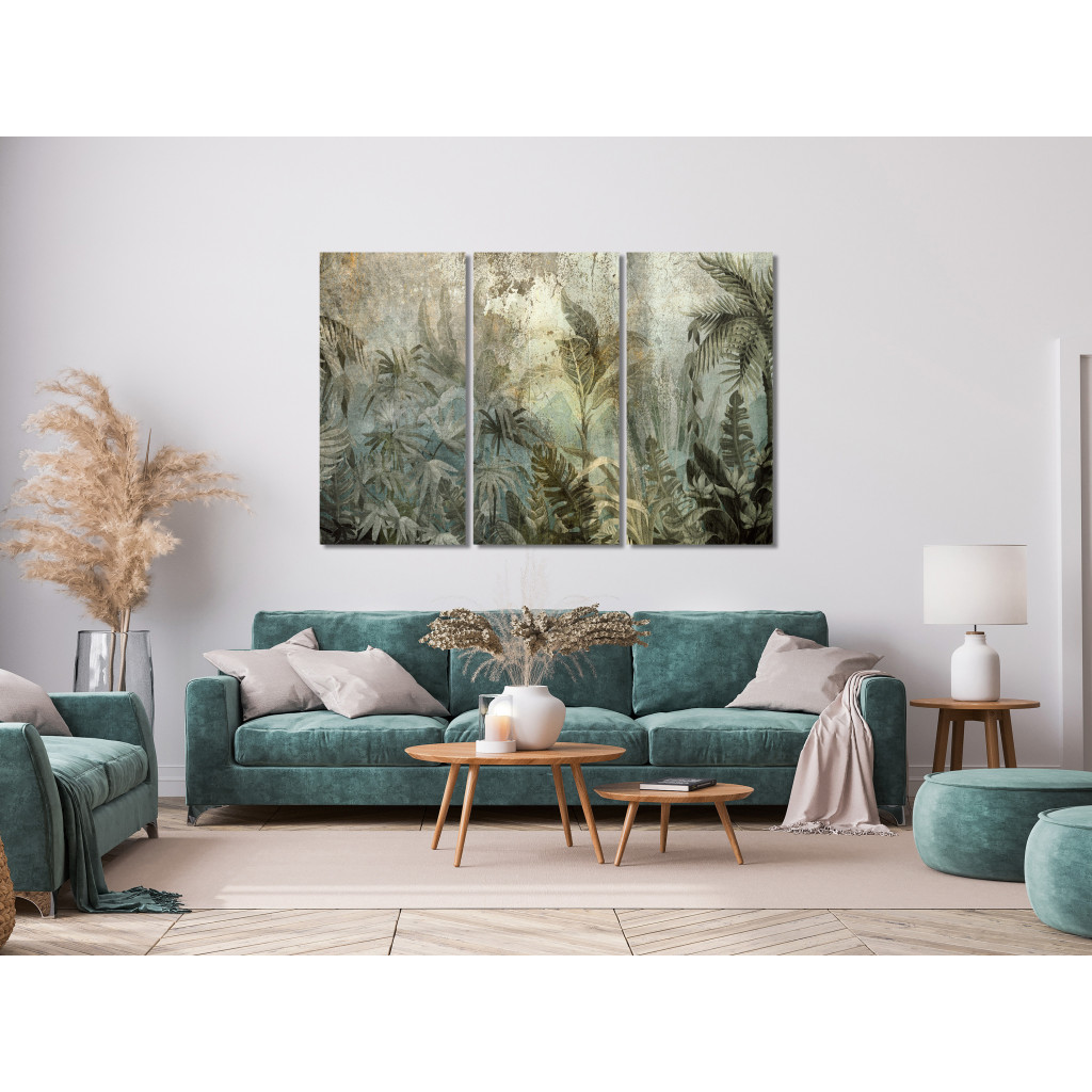Quadro Pintado Exotic Forest - Island Jungle In Natural Green Colors