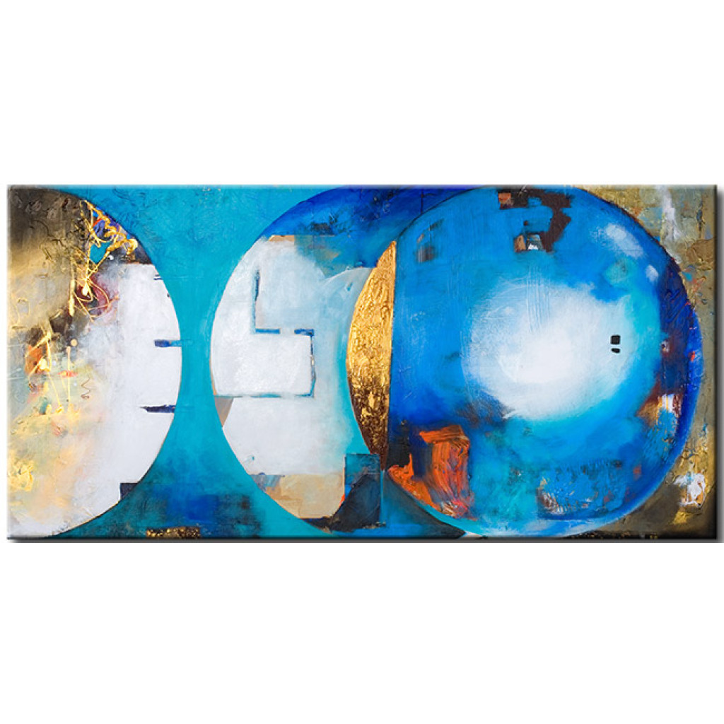 Quadro Reflexo Dourado (1 Parte) - Abstração Azul Com Desenhos