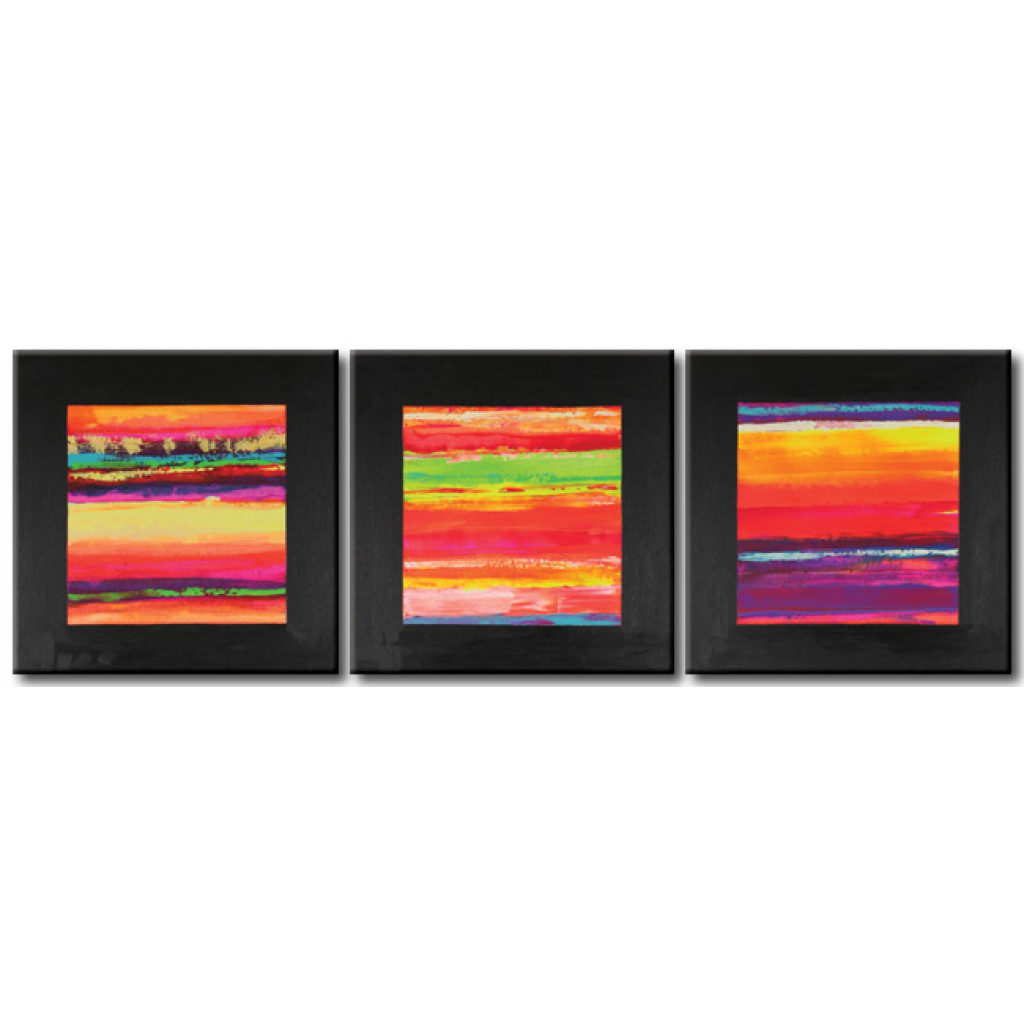 Schilderij  Gekleurde: Uitzichten (3-delig) - Kleurrijke Abstracties Met Landschappen En Lijsteffect