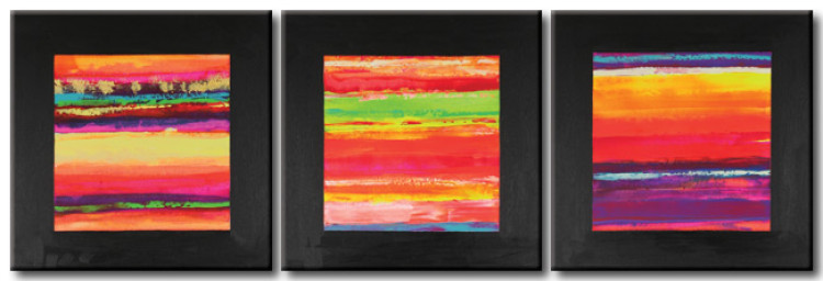 Canvas Landscapes (3-piece) - Colourful abstractions with landscapes and a frame effect 48380