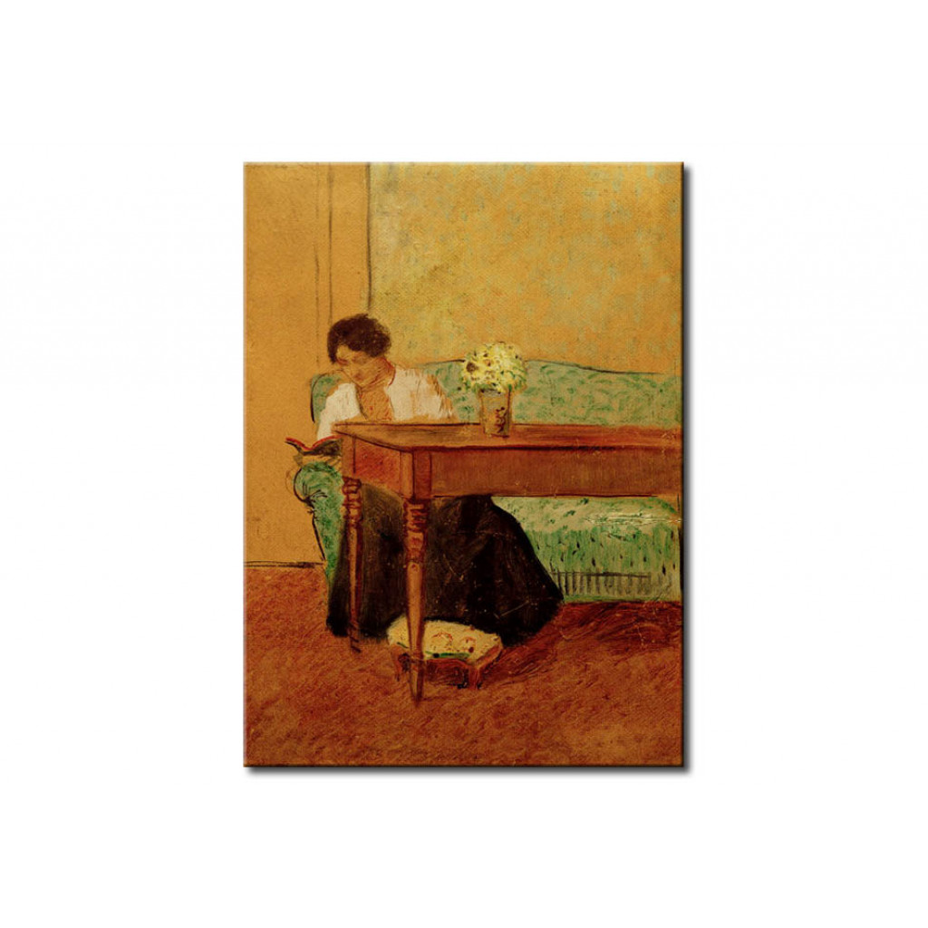 Schilderij  August Macke: Elisabeth On A Green Sofa, Reading