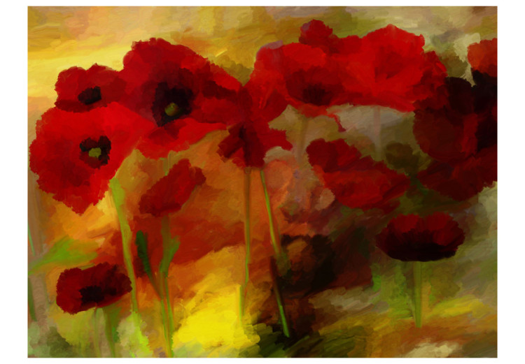 Wall Mural Poppies in Warm Tones - Artistic Shot of Flowers on a Muted Background 60380 additionalImage 1