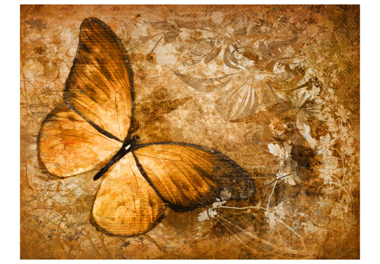 Wall Mural Insect World - Beautiful butterfly on a background with floral patterns in sepia 61280 additionalImage 1