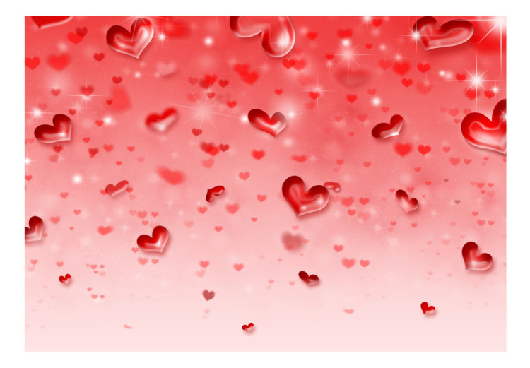 Wall Mural Love charm - abstract with red hearts motif on pink background 96880 additionalImage 1