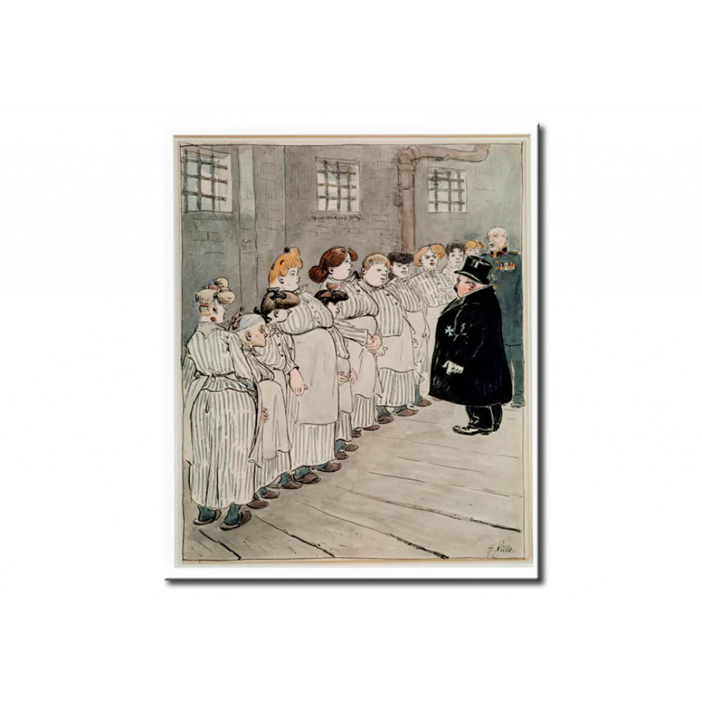Schilderij  Heinrich Zille: Inspektion Im Frauengefängnis