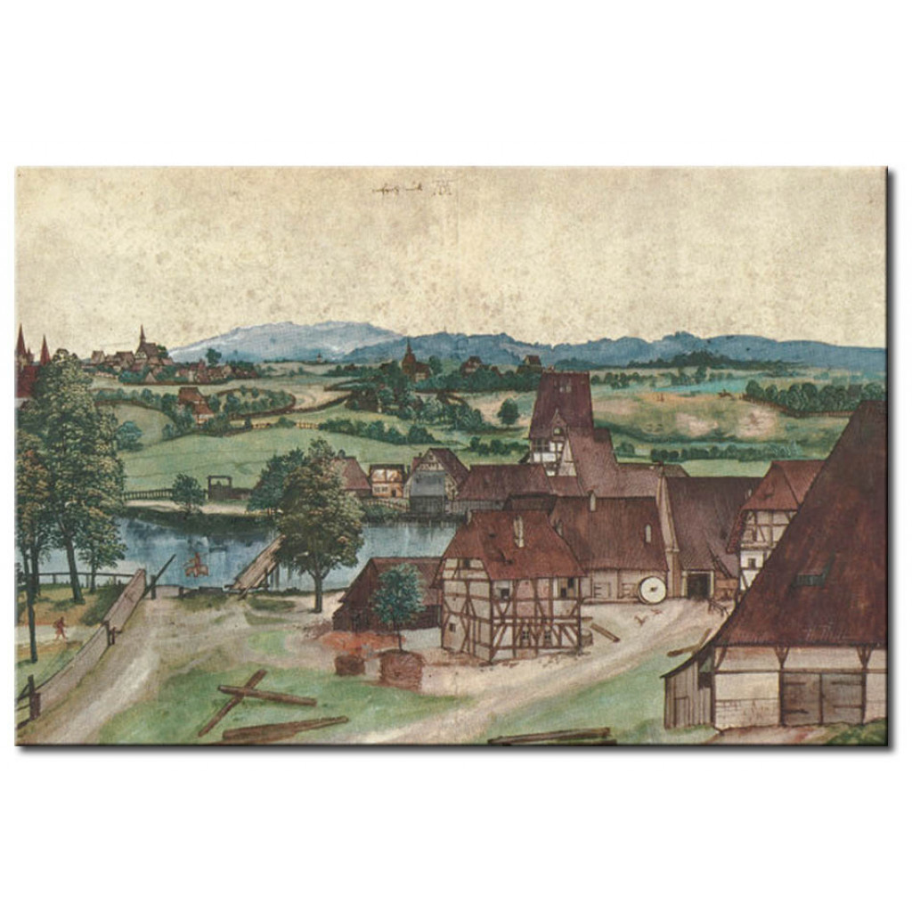 Schilderij  Albrecht Dürer: Drahtziehermühle