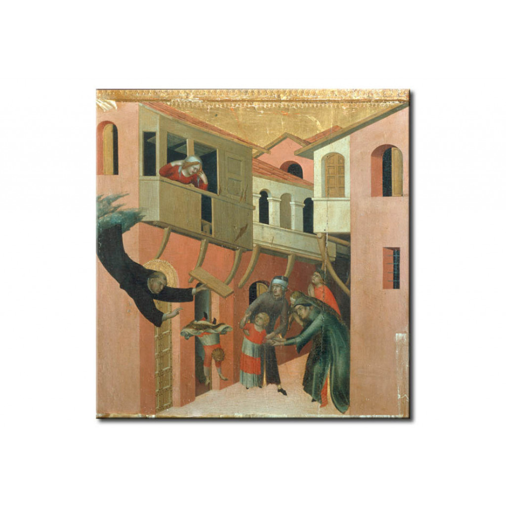 Schilderij  Simone Martini: Beatified Agostino Novello's Miracle On The Boy Who Fell From The Balcony