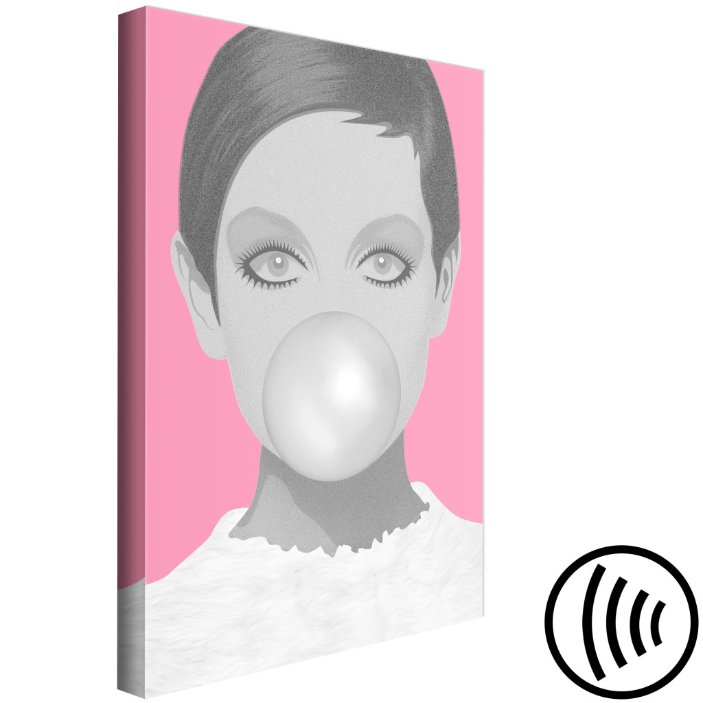 Målning Bubble Gum - Porträtt Av En Kvinna I Rosa Och Grå Toner