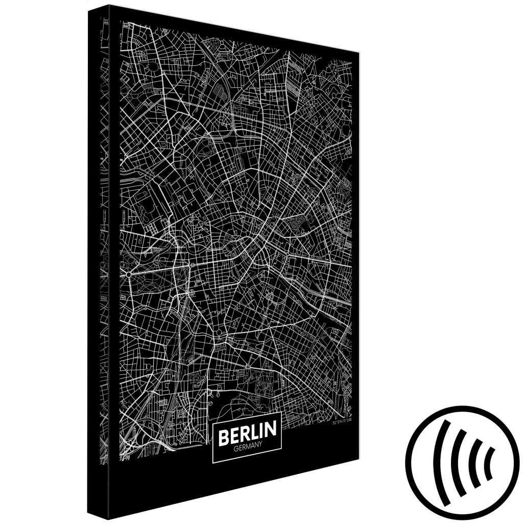 Quadro Em Tela Layout De Berlim (1 Peça) - Perspectiva Em Preto E Branco Do Mapa Da Cidade