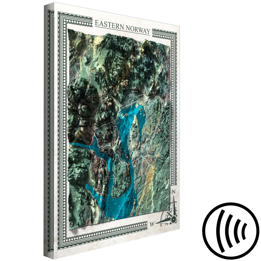 Schilderij  Kaarten Van De Wereld: Oost-Noorwegen - Kleurrijke, Isometrische Kaart Van De Noorse Natuur