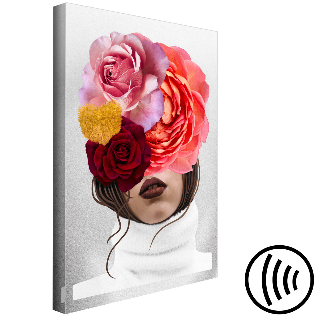 Quadro Pintado Peónias E Rosas Cobrindo O Rosto De Uma Mulher - Retrato Abstracto