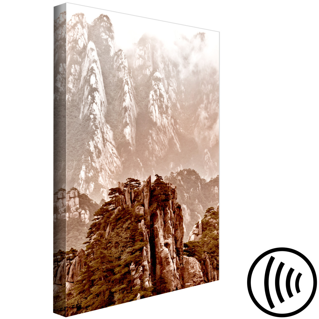 Obraz Wysokie Góry W Sepii - Krajobraz Z Monolitem Na Pierwszym Planie