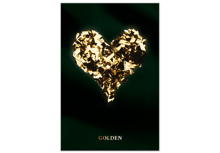 Canvas Heart in gold - heart shape covered with gold on black background