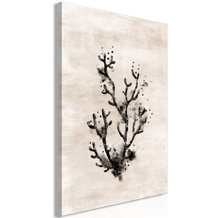 Obraz Rośliny z głębi oceanu - motyw natury i morza na rysunku przedstawiającym liście wodorostów w czarnym kolorze na beżowym tle 134490 additionalImage 2