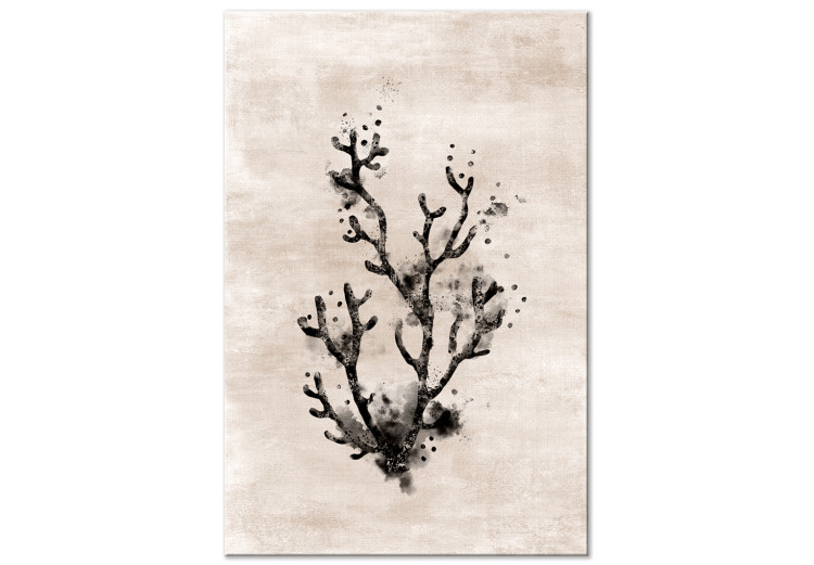 Obraz Rośliny z głębi oceanu - motyw natury i morza na rysunku przedstawiającym liście wodorostów w czarnym kolorze na beżowym tle 134490