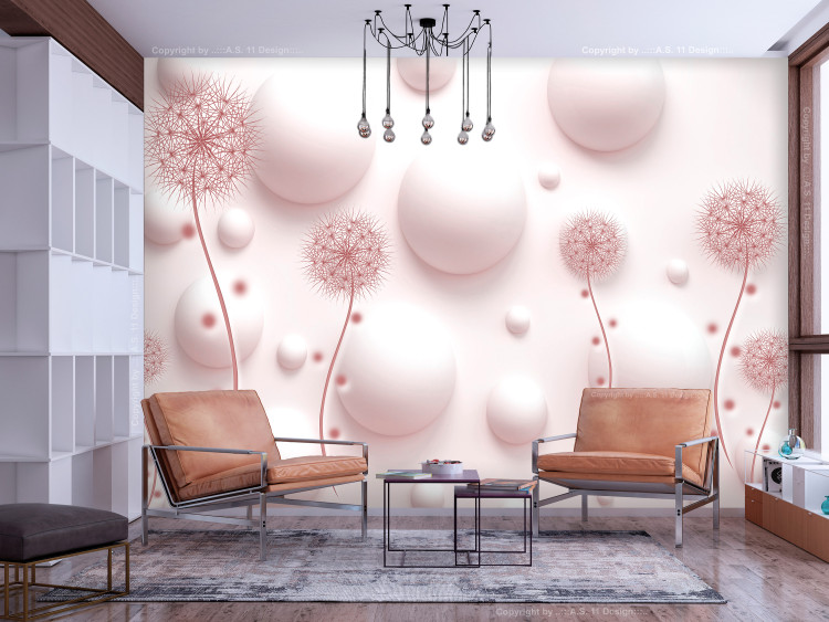 Wall Mural Pearl abstraction - plants and wheels in a 3D effect for the living room 137890