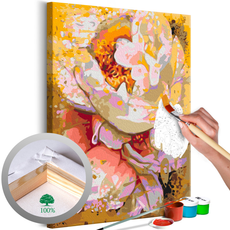 Paint by number White Flowers - Blooming Bright Camellia on a Golden Abstract Background 146190