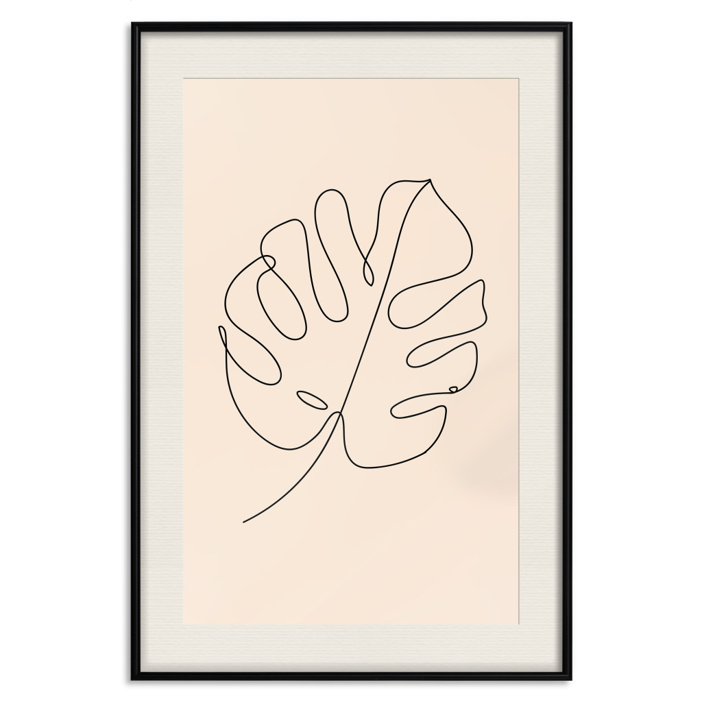 Poster Decorativo Linear Monstera - Minimalist Delicate Leaf On A Beige Background