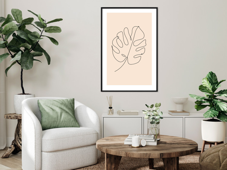 Poster Linear Monstera - Minimalist Delicate Leaf on a Beige Background 146390 additionalImage 16