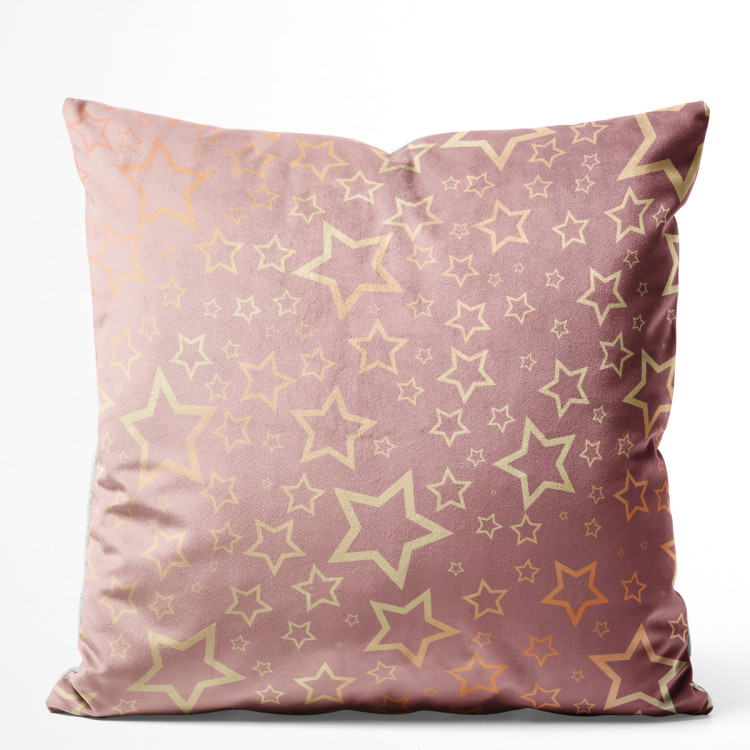 Sammets kudda Sweet dreams - a subtle pattern of gold stars on a pink background 147090