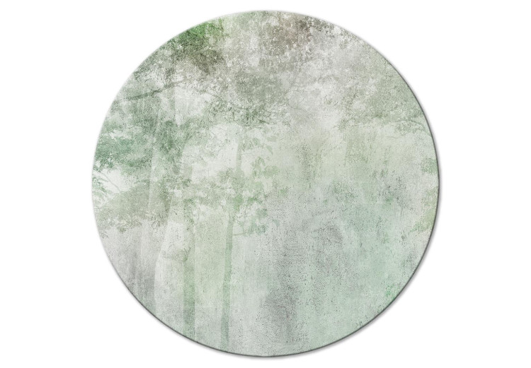 Round Canvas The Forest - The Interpenetrating Outline of Green Trees on a Foggy Day 148690