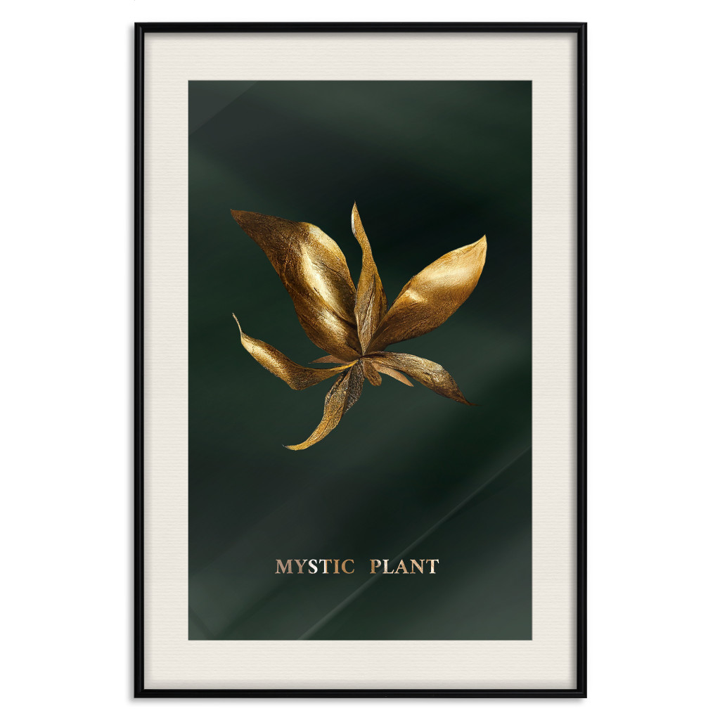 Cartaz Shimmering Plant - Flower On A Green Silky Background