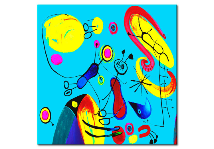 Canvastavla Semester (1-del) - färgstark abstraktion med mönster på blå bakgrund 46690