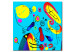 Canvastavla Semester (1-del) - färgstark abstraktion med mönster på blå bakgrund 46690
