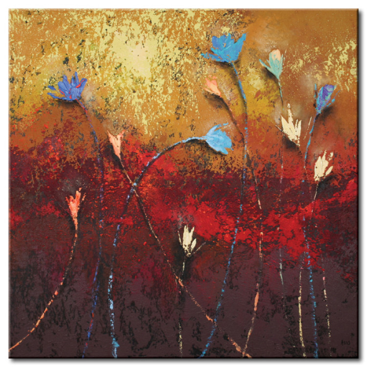 Canvastavla Äng (1-del) - Abstraktion med blomstermotiv och mönster i bakgrunden 47390