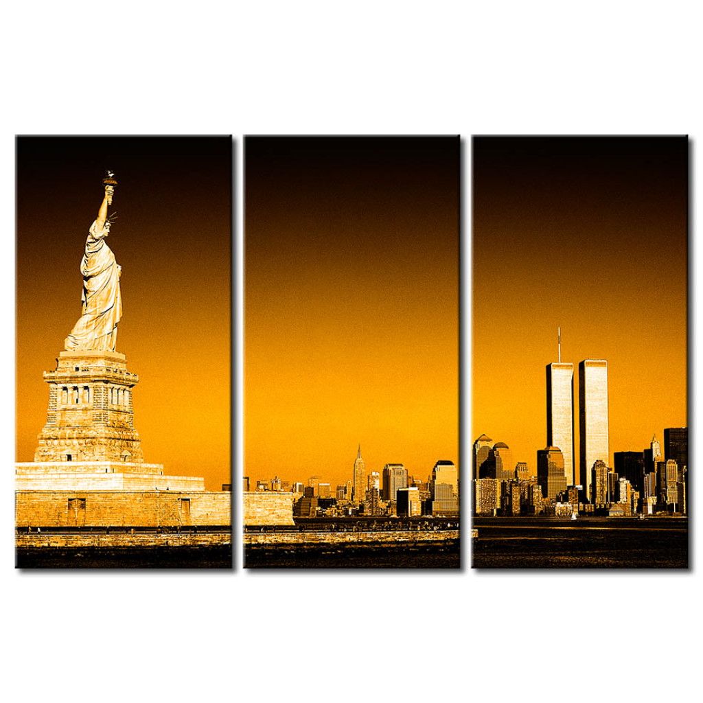 Schilderij  New York: Vrijheidsbeeld In Het Geel