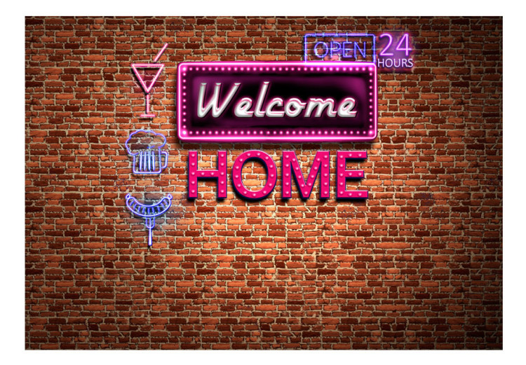 Fotomural Welcome Home - napis em estilo neon com ícones em tons de rosa 60890 additionalImage 1